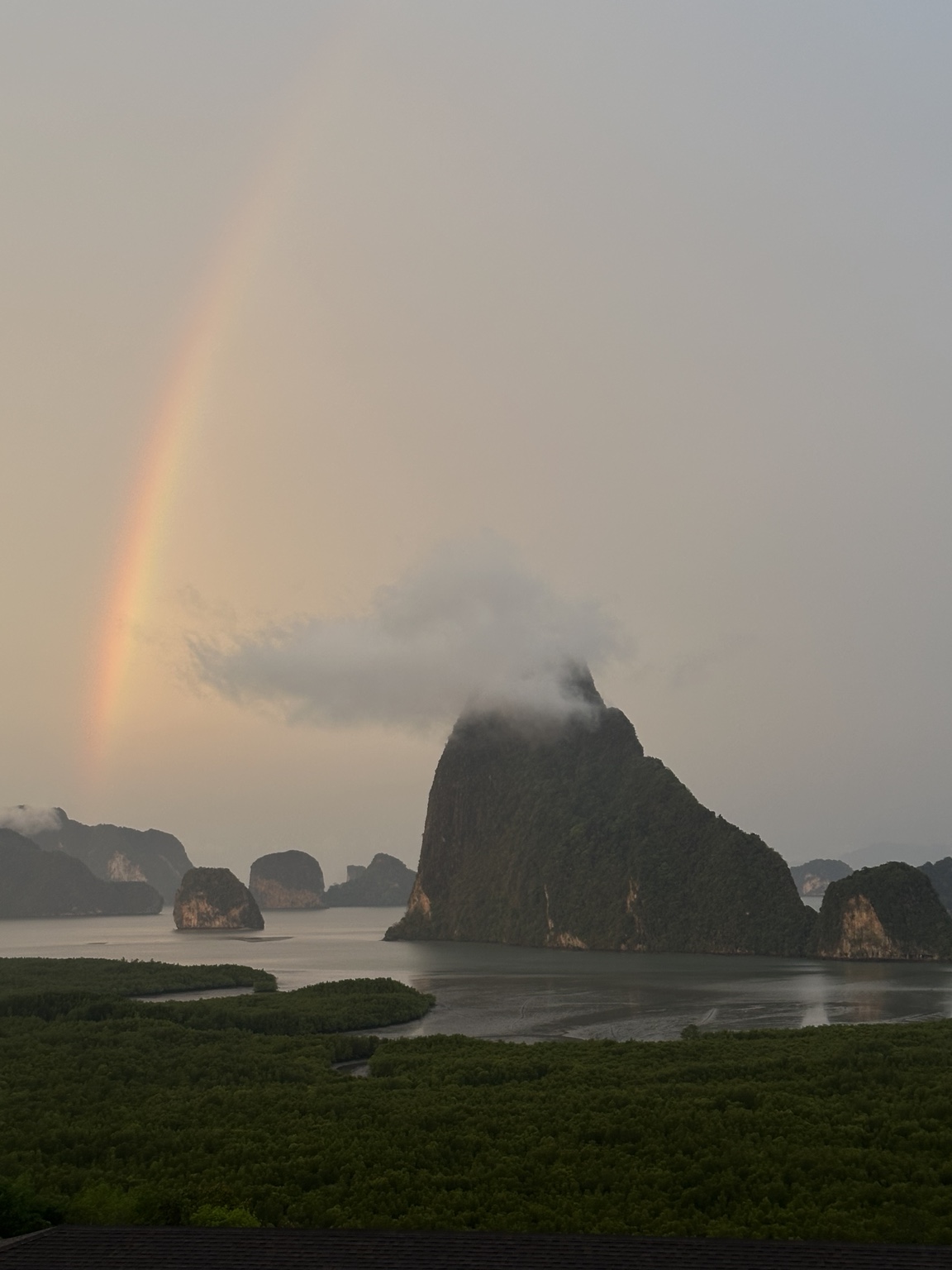 Rainbow over Phang Nga Bay and its limestone islands
